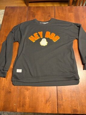 Simply Southern Black Crewneck with Orange 'HEY BOO' and Ghost Patch